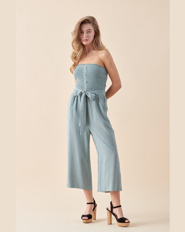 Smocked Tube Jumpsuit-Jumpsuits & Rompers-Allie Rose-Small-Sage-cmglovesyou