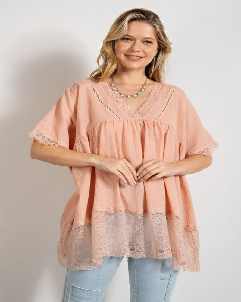 Short Sleeves Boxy Woven Top-Shirts & Tops-Easel-Small-V Rose-cmglovesyou