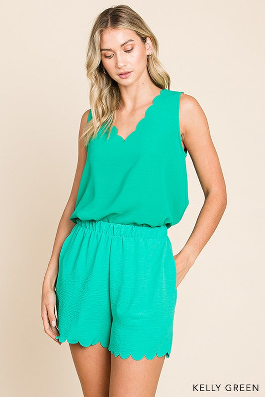 Scalloped Edge Shorts-Cotton Bleu by NU LABEL-Small-Kelly Green-cmglovesyou