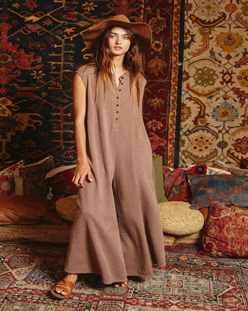 Wide Leg Solid Bushed Knit Jumpsuit-Jumpsuit-Bucketlist-Small-Mocha-cmglovesyou