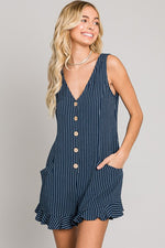 Sleeveless Ruffled Hem Striped Romper-Jumpsuits & Rompers-Allie Rose-Navy White-Small-cmglovesyou