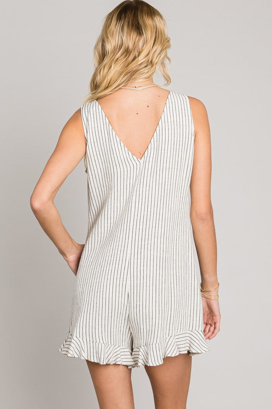 Sleeveless Ruffled Hem Striped Romper-Jumpsuits & Rompers-Allie Rose-Natural Black-Small-cmglovesyou