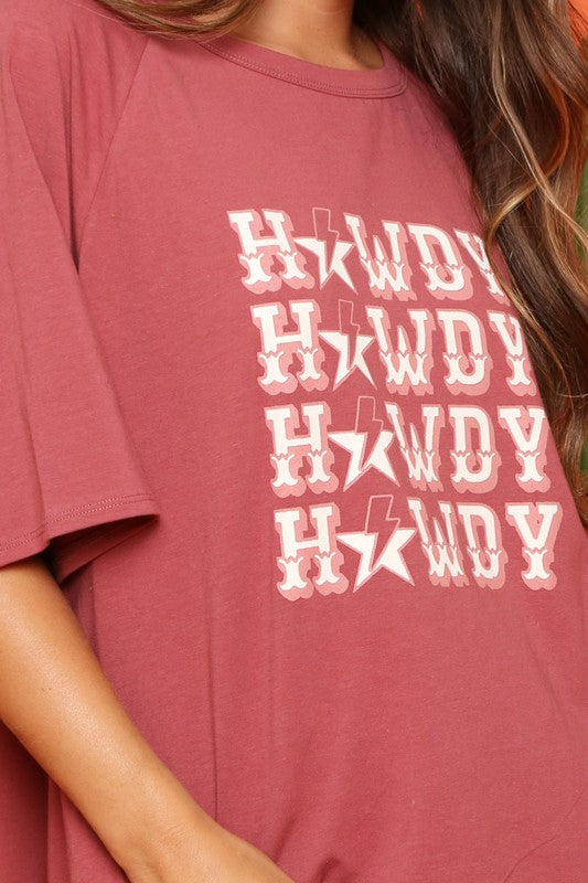 Howdy Graphic Print Tee-Shirts & Tops-Fantastic Fawn-Small-Marsala-cmglovesyou