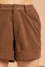 Corduroy Cuff Leg Shorts-Shorts-Kori America-Small-Chocolate-cmglovesyou