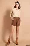 Corduroy Cuff Leg Shorts-Shorts-Kori America-Small-Chocolate-cmglovesyou