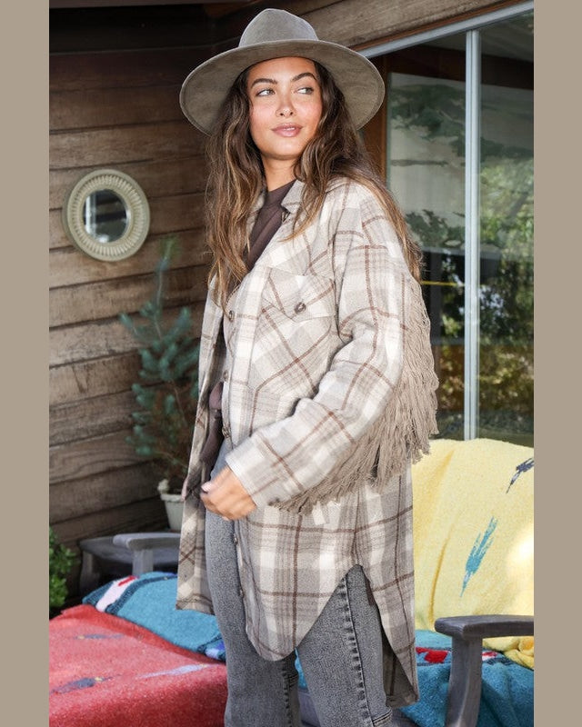 Fringe Oversize Plaid Flannel Shacket-Coats & Jackets-Fantastic Fawn-Small-Mocha-cmglovesyou