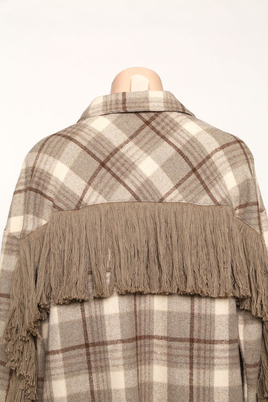 Fringe Oversize Plaid Flannel Shacket-Coats & Jackets-Fantastic Fawn-Small-Mocha-cmglovesyou