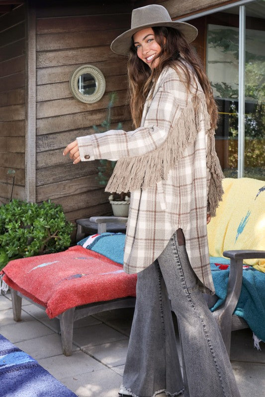 Fringe Oversize Plaid Flannel Shacket-Coats & Jackets-Fantastic Fawn-Small-Mocha-cmglovesyou