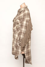 Fringe Oversize Plaid Flannel Shacket-Coats & Jackets-Fantastic Fawn-Small-Mocha-cmglovesyou