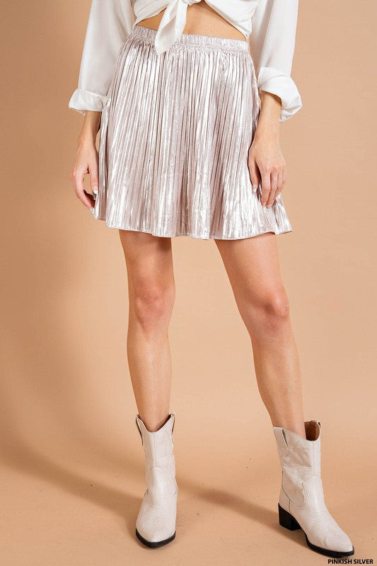 Shimmer Mini Skirt-Skirts-Kori America-Small-Pinkish Silver-cmglovesyou
