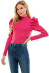 High Neck Puff Sleeve Bodysuit-Tops-Pretty Follies-Small-Magenta-cmglovesyou