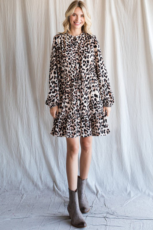 Leopard Drawstring Dress-Dresses-Jodifl-Small-Taupe-cmglovesyou