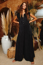 Chevron Wide Leg Textured Brushed Knit Jumpsuit-Jumpsuits & Rompers-Bucketlist-Small-Black-cmglovesyou