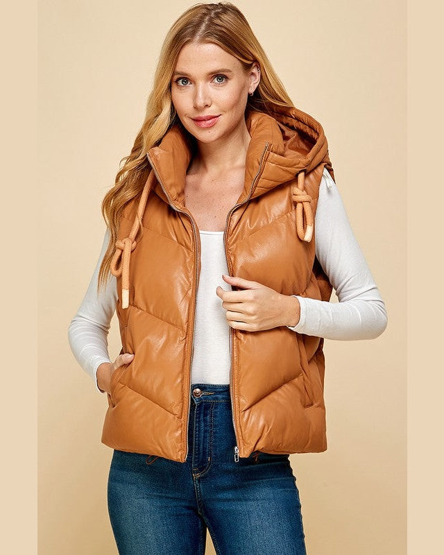 Faux Leather Puffer Vest-Coats & Jackets-Pretty Follies-Camel-Small-cmglovesyou