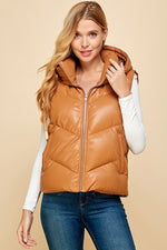 Faux Leather Puffer Vest-Coats & Jackets-Pretty Follies-Camel-Small-cmglovesyou