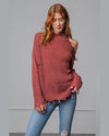 Cold Shoulder Distressed Sweater-Apparel & Accessories-Easel-Small-Red Bean-cmglovesyou