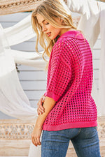 Hollow Out Polo Sweater Top-Tops-and the why-S/M-Fuchsia-cmglovesyou