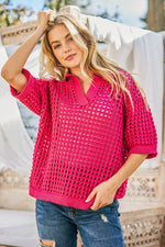 Hollow Out Polo Sweater Top-Tops-and the why-S/M-Fuchsia-cmglovesyou