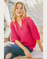 Hollow Out Polo Sweater Top-Tops-and the why-S/M-Fuchsia-cmglovesyou