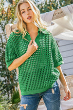 Hollow Out Polo Sweater Top-Tops-and the why-M/L-Kelly Green-cmglovesyou