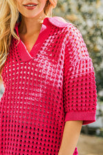 Hollow Out Polo Sweater Top-Tops-and the why-S/M-Fuchsia-cmglovesyou