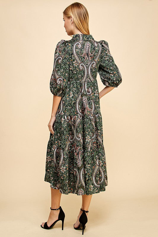 Floral Midi Shirt Dress-Dress-Pretty Follies-Small-Green-cmglovesyou