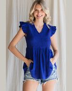 Solid Ruffled Sleeve Top-Shirts & Tops-Jodifl-Small-Royal-cmglovesyou