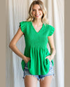 Solid Ruffled Sleeve Top-Shirts & Tops-Jodifl-Small-Kelly Green-cmglovesyou