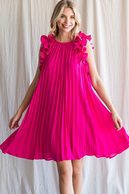 Solid Pleated Dress-Dress-Jodifl-Small-Pink-cmglovesyou