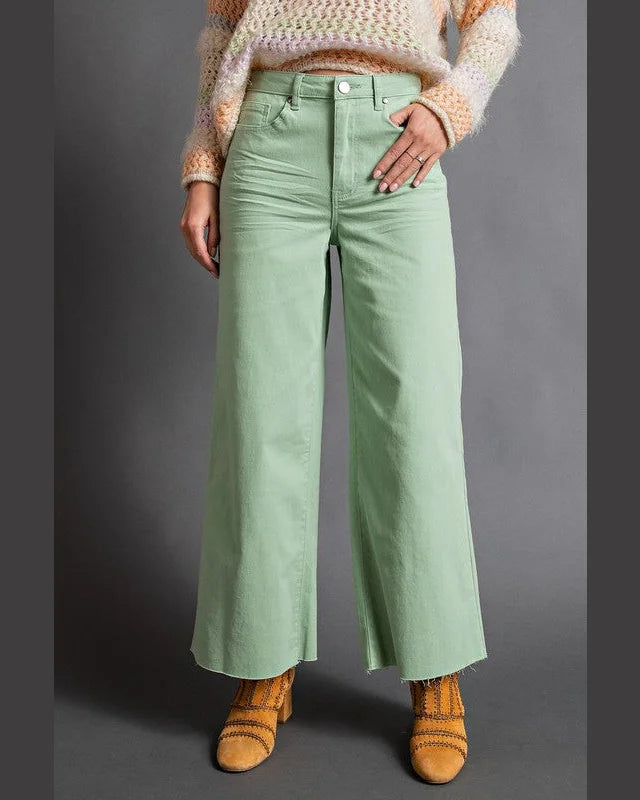 High Waisted Twill Pants-Pants-Easel-Small-Sage-cmglovesyou