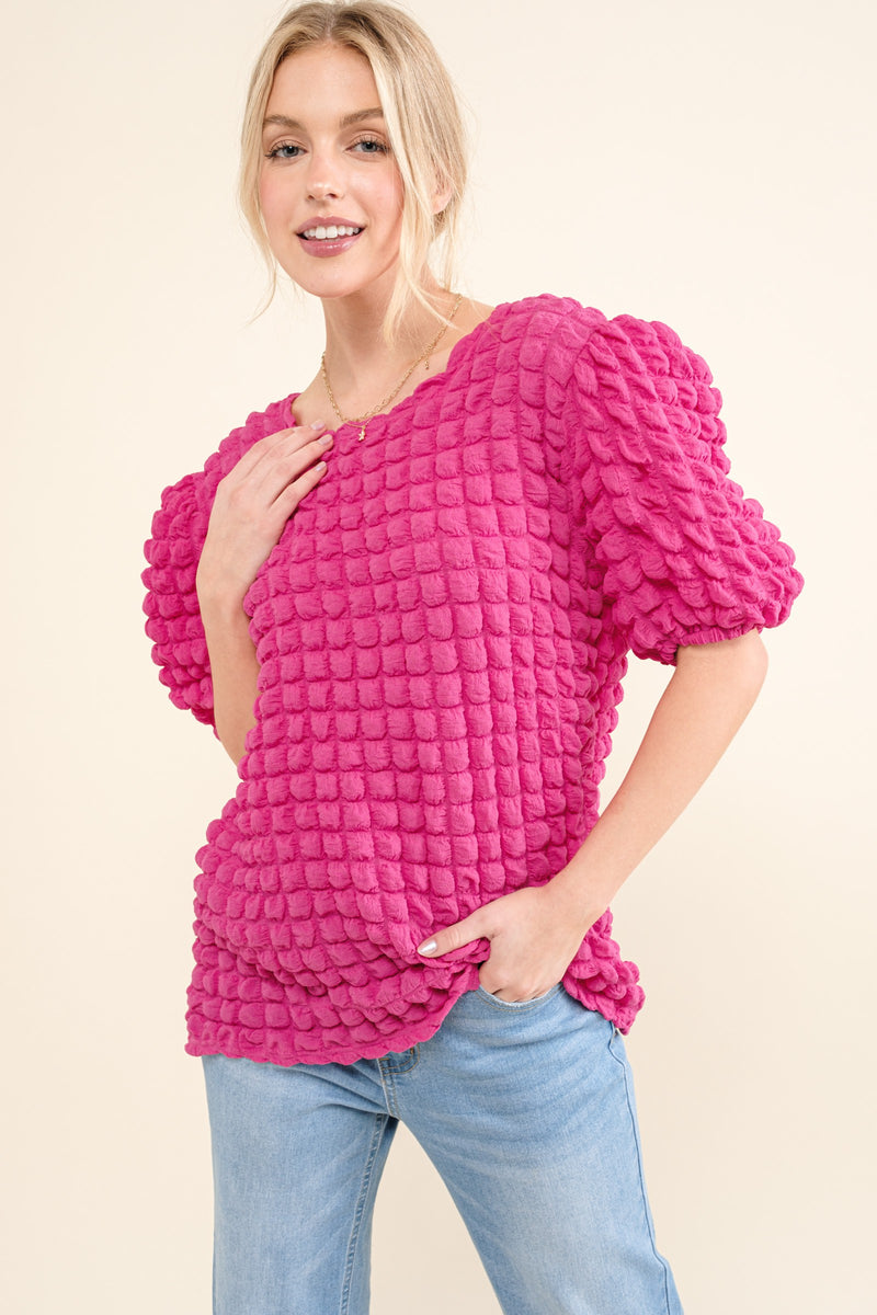 Bubble Textured Top-Top-and the why-Small-Fuchsia-cmglovesyou