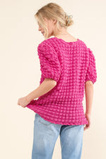Bubble Textured Top-Top-and the why-Small-Fuchsia-cmglovesyou