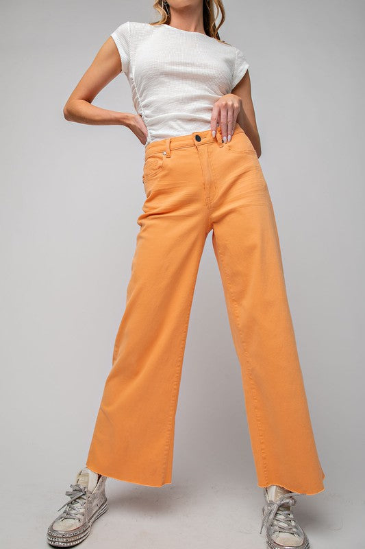 High Waisted Twill Pants-Pants-Easel-Large-Tangerine-cmglovesyou