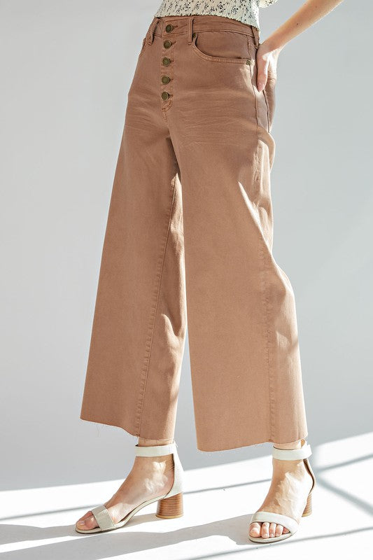 Wide Leg Twill Trousers-Pants-Easel-Small-Red Bean-cmglovesyou