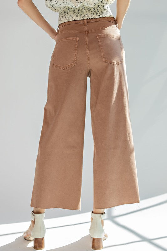 Wide Leg Twill Trousers-Pants-Easel-Small-Red Bean-cmglovesyou