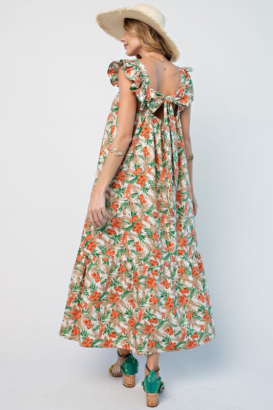 Tropical Printed Ruffle Maxi Dress-Dresses-Easel-Small-Tropical-cmglovesyou