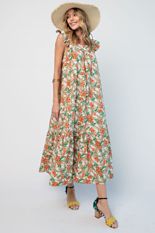 Tropical Printed Ruffle Maxi Dress-Dresses-Easel-Small-Tropical-cmglovesyou