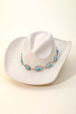 Turquoise Oval Stone Strap Cowboy Hat-Hats-Anarchy Street-Ivory-cmglovesyou