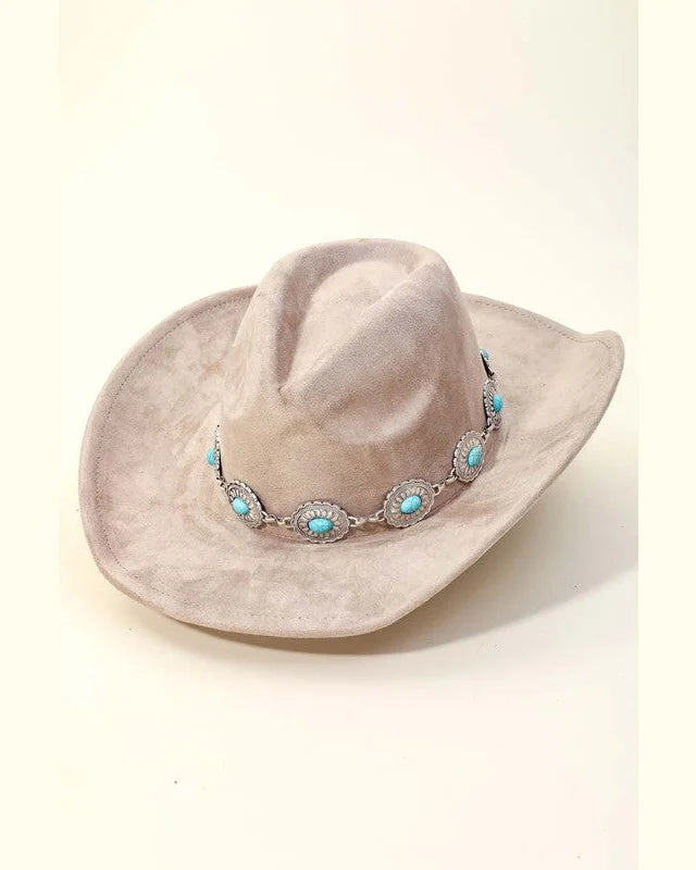 Turquoise Oval Stone Strap Cowboy Hat-Hats-Anarchy Street-Taupe-cmglovesyou