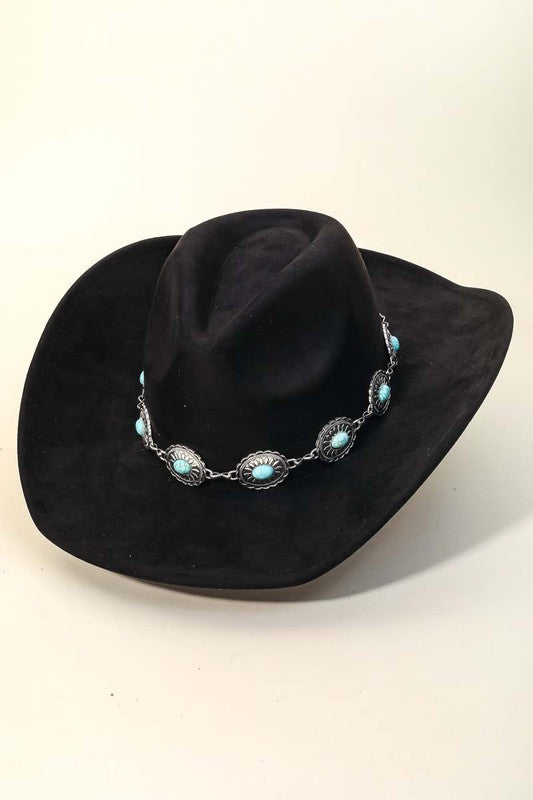 Turquoise Oval Stone Strap Cowboy Hat-Hats-Anarchy Street-Black-cmglovesyou