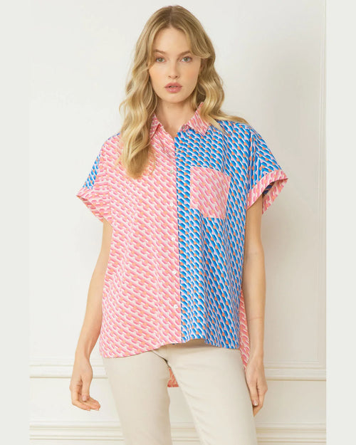 Geometric Colorblock Button Up-Entro-Small-Pink Royal-cmglovesyou