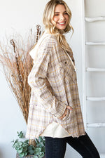 Plaid Mix French Terry Shacket-Coats & Jackets-Oli & Hali-Small-Cream Combo-cmglovesyou