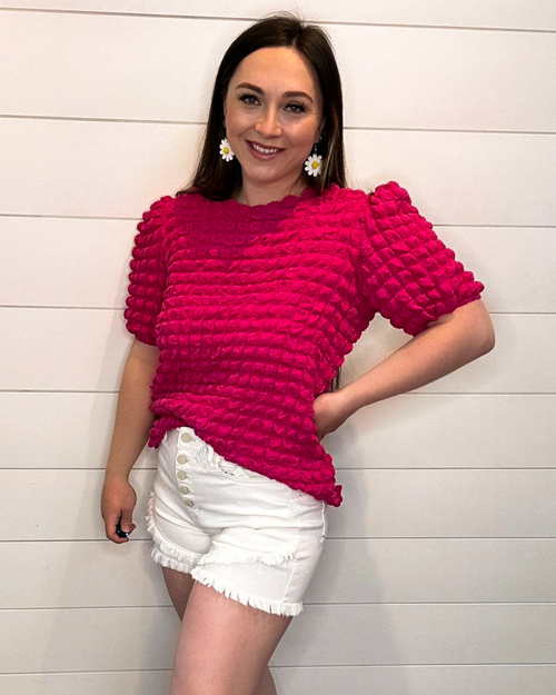 Bubble Textured Top-Top-and the why-Small-Fuchsia-cmglovesyou