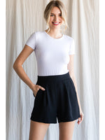 Solid Smocked Waist Shorts-shorts-Jodifl-Small-Black-cmglovesyou