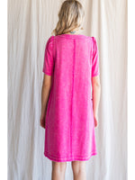V-Neck Puff Sleeve Shirt Dress-Dress-Jodifl-Small-Hot Pink-cmglovesyou