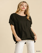 Cuffed Sleeves Frayed Hem Top-Tops-Umgee-Small-Black-cmglovesyou