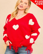 Heart Print Distressed Sweater-Sweaters-Main Strip-1XL-Red-cmglovesyou