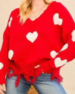 Heart Print Distressed Sweater-Sweaters-Main Strip-Small-Red-cmglovesyou