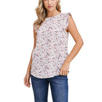 Pintuck Ruffle Sleeve Printed Top-Shirts & Tops-Staccato-Small-Ivory-cmglovesyou