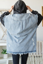 Distressed Denim Jacket Hoodie-Coats & Jackets-Oli & Hali-Small-Light Denim-cmglovesyou